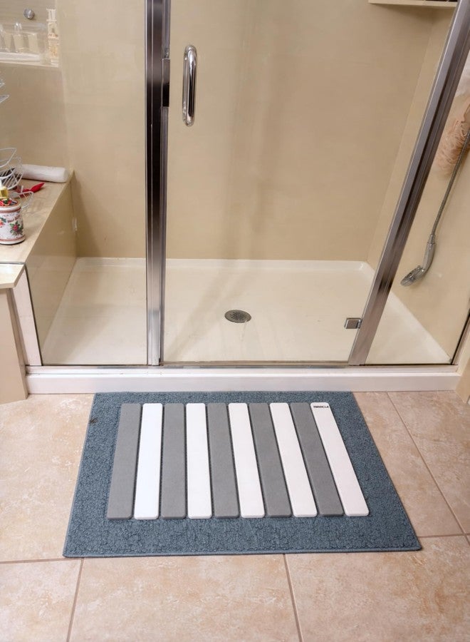 Miracle Foldable Stone Bath Mat 23.6 x 15.5 Inch Diatomaceous Earth Ultra Dry Water Absorbing Bathroom Shower Mat Non Slip Compact Easy Clean Grey and White MIRACLE - Image 5