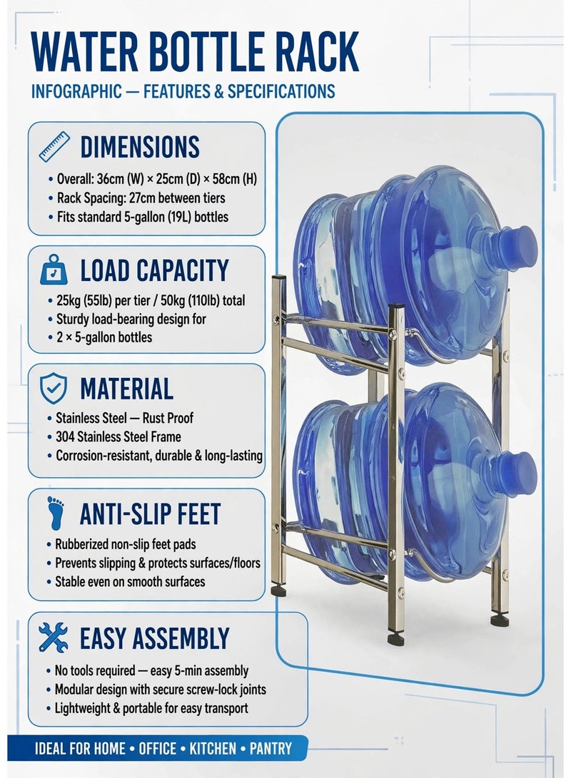 DubaiGallery BUCKET WATER STORAGE RACK EU-364363 – 1PCS Heavy Duty Two Tier Water Bottle Organizer Stand, Space Saving Floor Rack for Home, Kitchen, Office, Restaurant and Commercial Storage - Image 5
