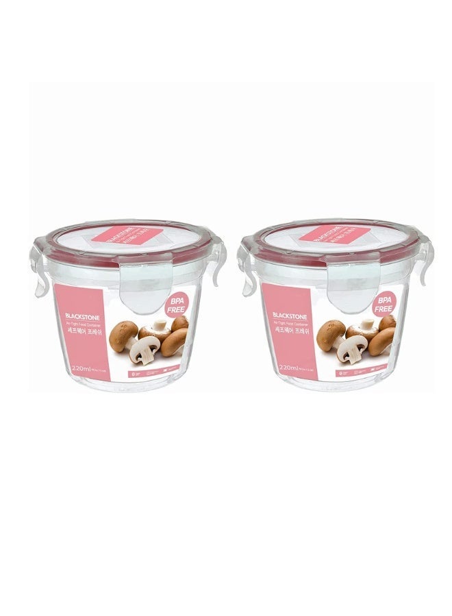 BLACKSTONE Round Food Container 220ml 2Pc Set Airtight Lid for Cookies Candy Snacks BPA Free Kitchen Storage, IS211 - Image 1
