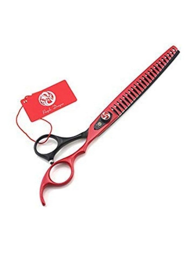 Purple Dragon 8.0 inch Professional Pet Grooming Scissor - Dog Chunker Shears - Adult Animal Thinning Hair Shears for Pet Groomer or Family DIY (Red) - Image 1