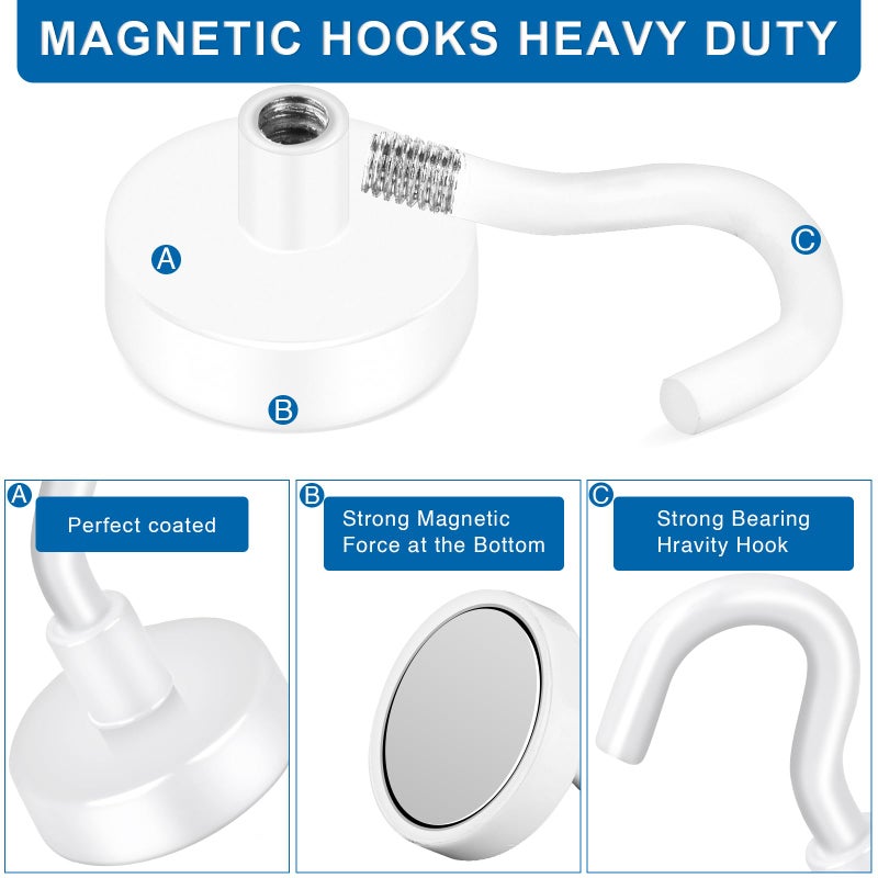 LOVIMAG Cruise Essentials - 30lbs Magnetic Hooks for Cabins, White Cruise Magnets for Door, Strong Magnetic Hooks for Hanging, Refrigerator, Ceiling, Grill - 12 Pack - Image 5