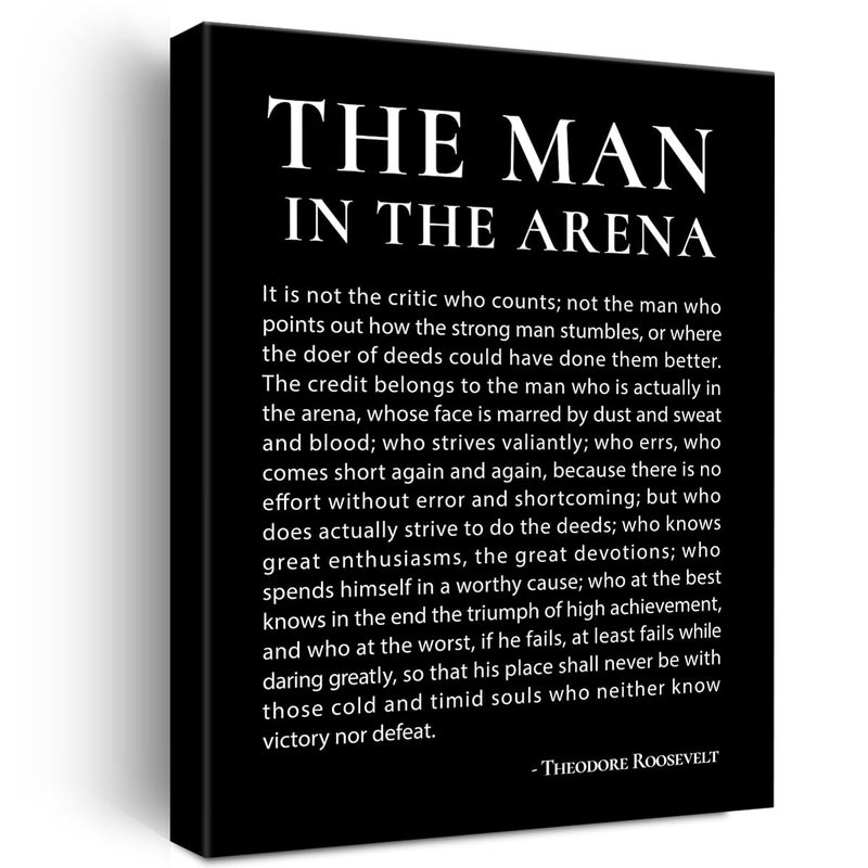 JerLoe Inspirational Canvas Wall Art Motivational the Man in the Arena Quote Canvas Print Positive Speech Quotes Canvas Painting Office Home Wall Decor Framed Gift 12x15 Inches Black