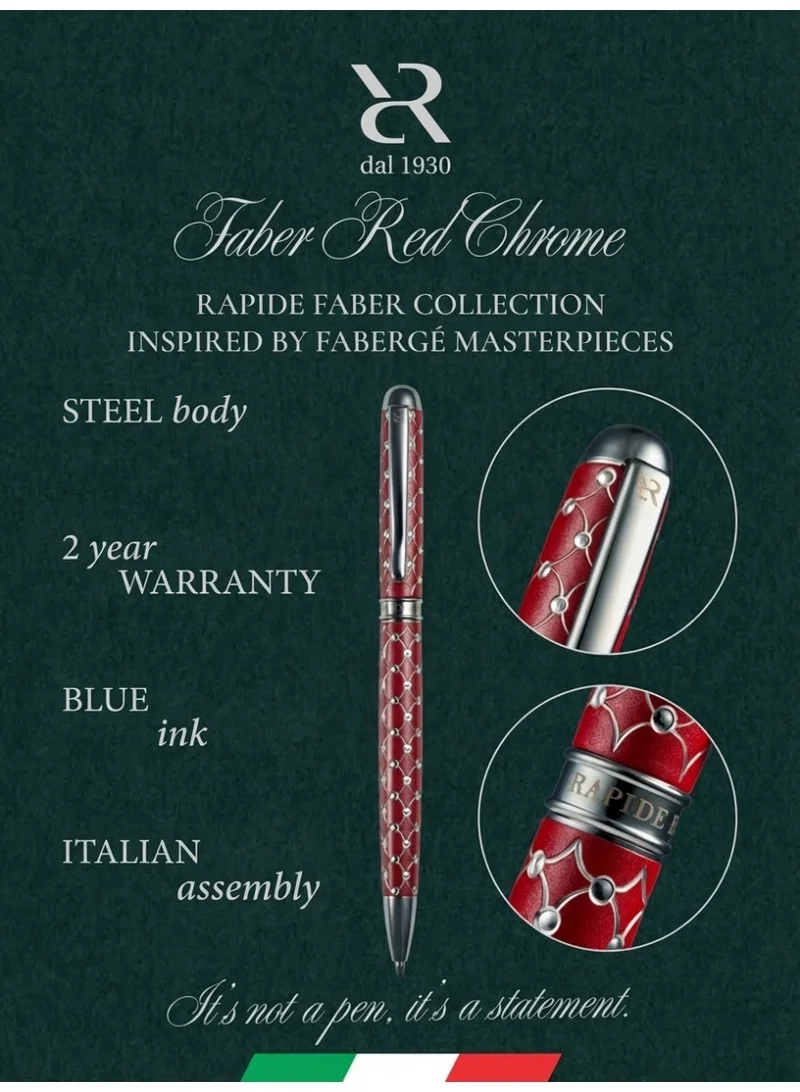 Ancora Ancora Rapide Faber Chrome Red Ballpoint Pen | Luxury Italian Pen | Faberge Inspired | Handcrafted Design