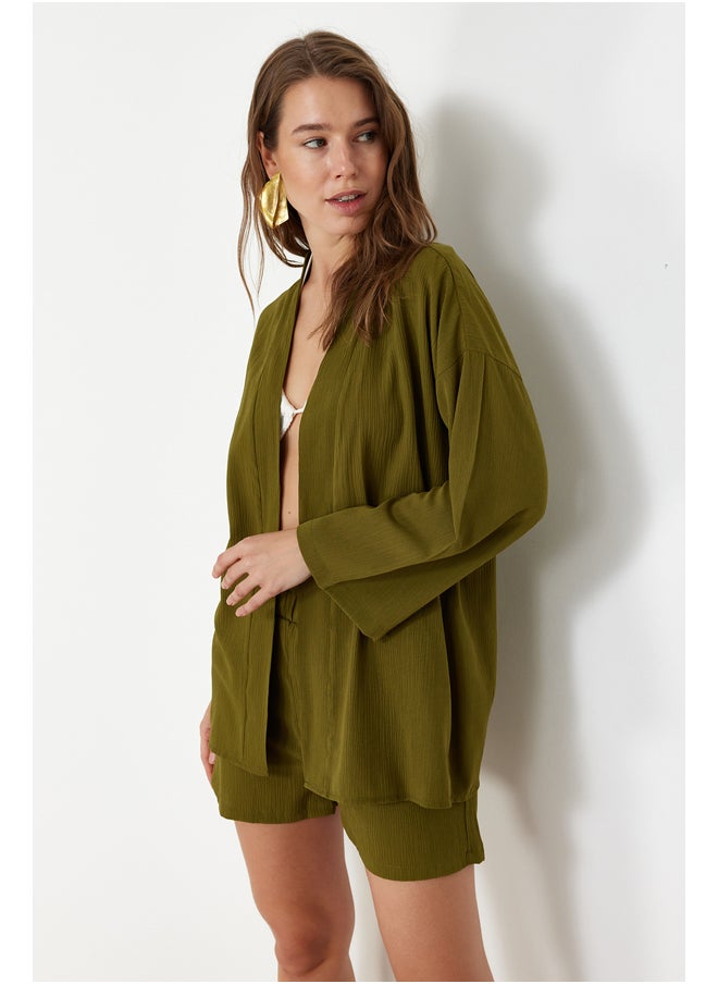 trendyol Khaki Woven Kimono Shorts Set TBESS23AU00089  - Image 3