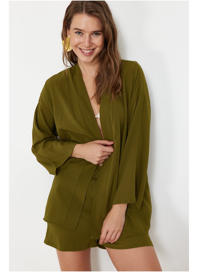 trendyol Khaki Woven Kimono Shorts Set TBESS23AU00089  - Image 2