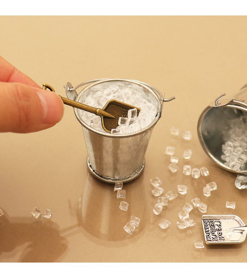 Silvery 1 Set 1 12 Scale Mini Ice Cube and Iron Bucket Dollhouse Accessories with Shovel Non Toxic Handmade Scene Props - Image 1