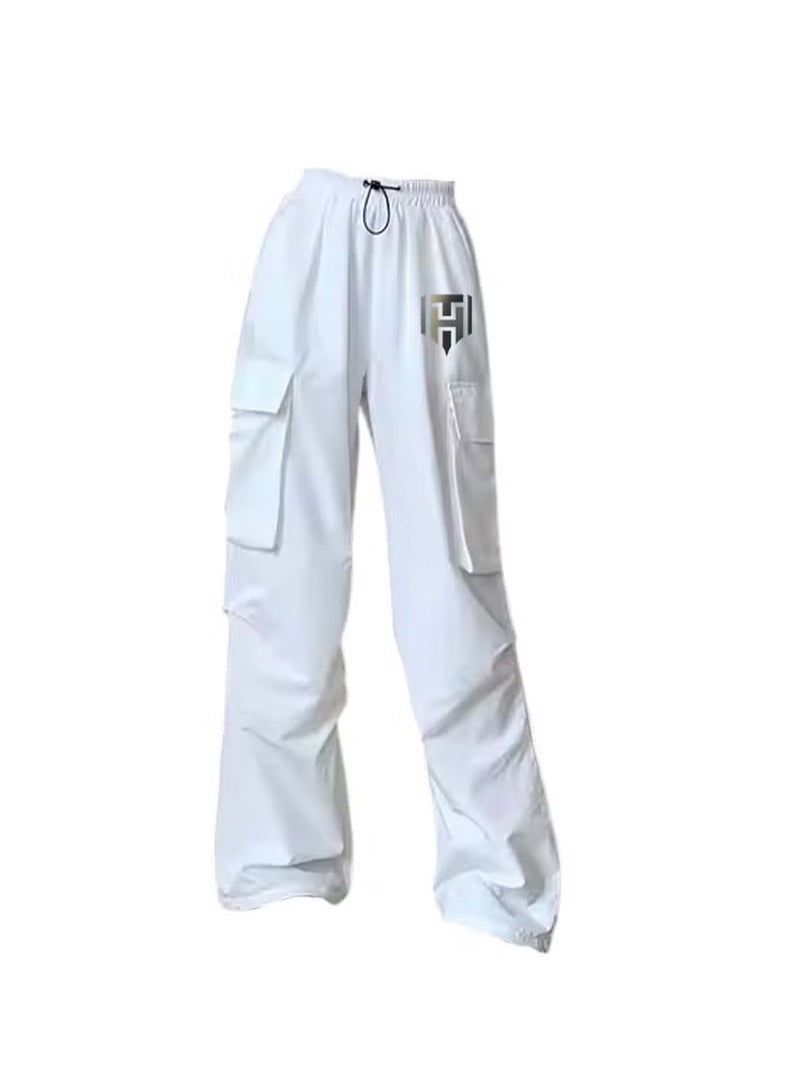 Huitich Women's Retro Wide-Leg Workwear Pants High Waist, Quick-Dry, White Size L  - Image 1