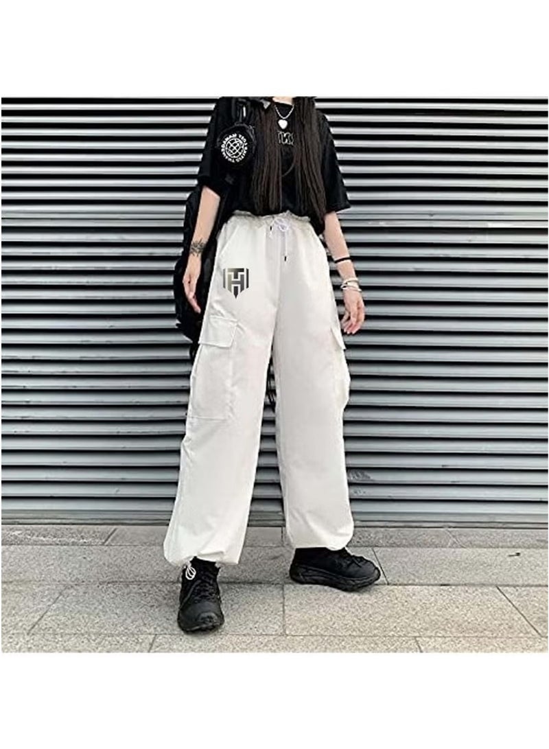 Huitich Women's Retro Wide-Leg Workwear Pants High Waist, Quick-Dry, White Size L  - Image 2
