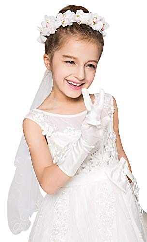 Bienvenu Girls First Communion White Floral Wreath Wedding Veil,WhitePink - Image 5