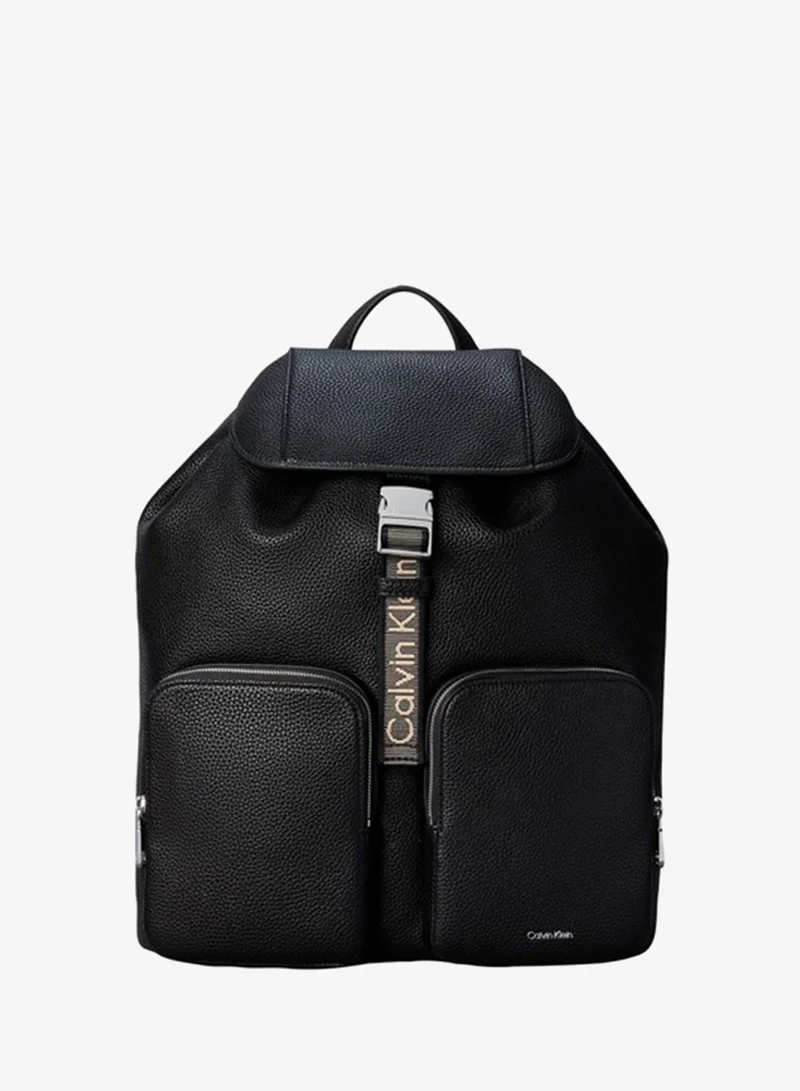 Logo Strap Flap Backpack