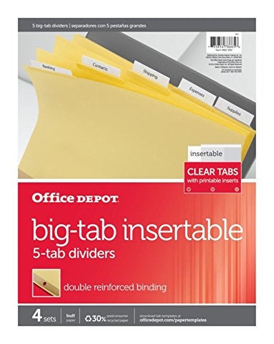 Office Depot أوفيس ديبوت® - ملفات - فواصل قابلة للإدخال مع علامات كبيرة، بيج، علامات شفافة، 5 علامات، مجموعات - Image 5