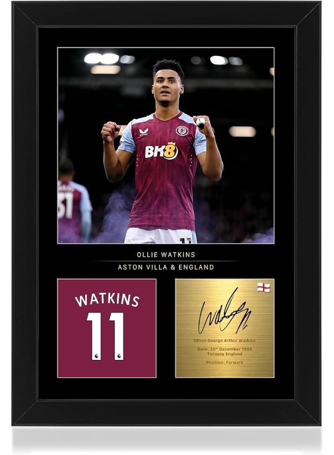 Win FC Ollie Watkins A4 Framed Photo Display - Reproduced Digital Signature - Gift For Aston Villa Fans - Image 1