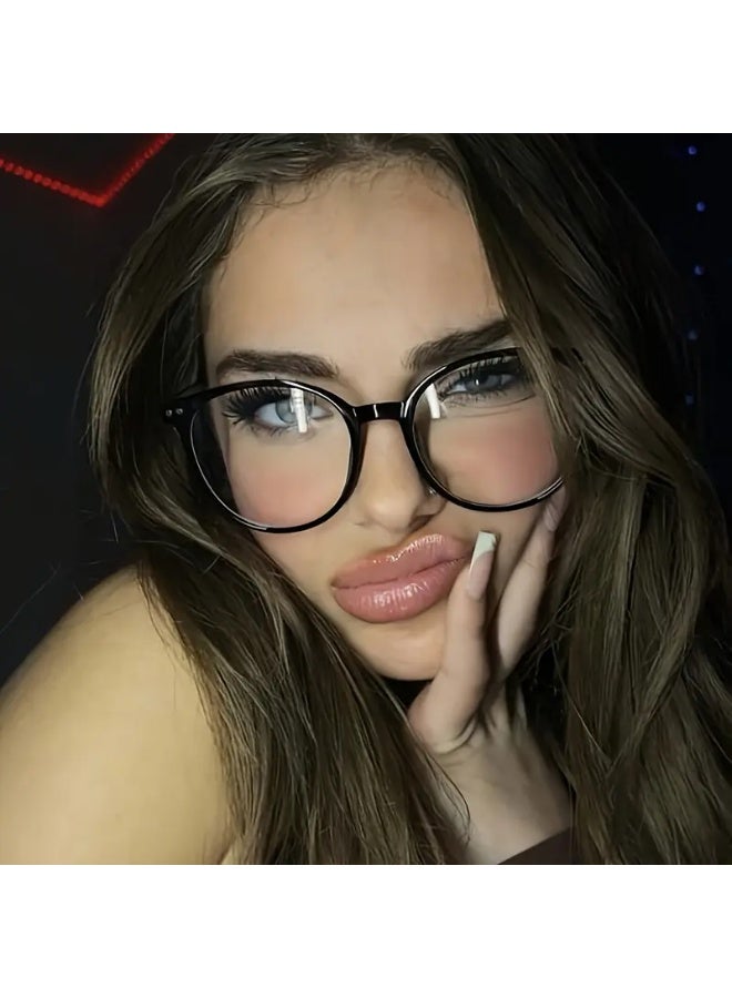 SCENT HOUSE Women's Oversized Round Glasses - Clear Lens Non- Glasses, Heavy-Duty PC Frames, Retro Preppy Style with Round/ Square Frames, Non- Everyday Glasses for Women (Includes eyeglass case)
,blue lighe blocking glasses,eyeglasses - Image 1