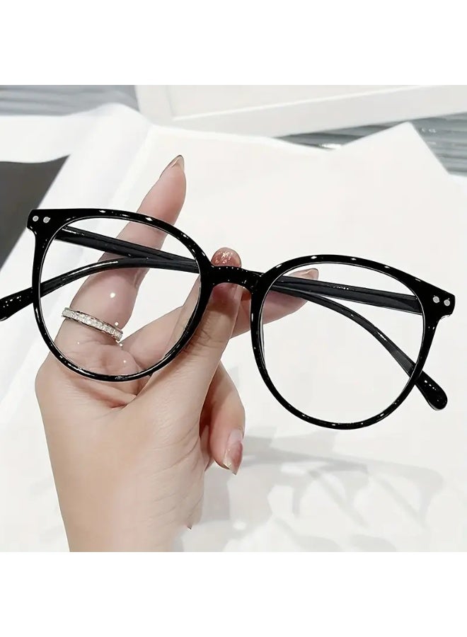 SCENT HOUSE Women's Oversized Round Glasses - Clear Lens Non- Glasses, Heavy-Duty PC Frames, Retro Preppy Style with Round/ Square Frames, Non- Everyday Glasses for Women (Includes eyeglass case)
,blue lighe blocking glasses,eyeglasses - Image 2