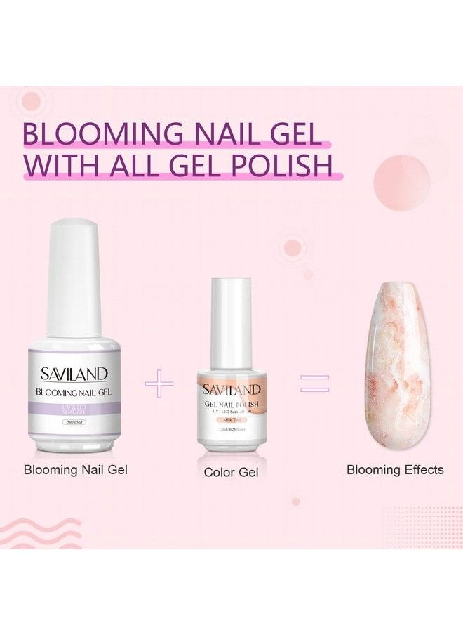 Saviland Blooming Nail Gel 15Ml Clear Blooming Nail Gel Nail Polish Blossom Gel Soak Off U V Led With Nail Art Brush Manicure Kit For Spreading Marbles Effect Nail Salon Home Diy  - Image 5