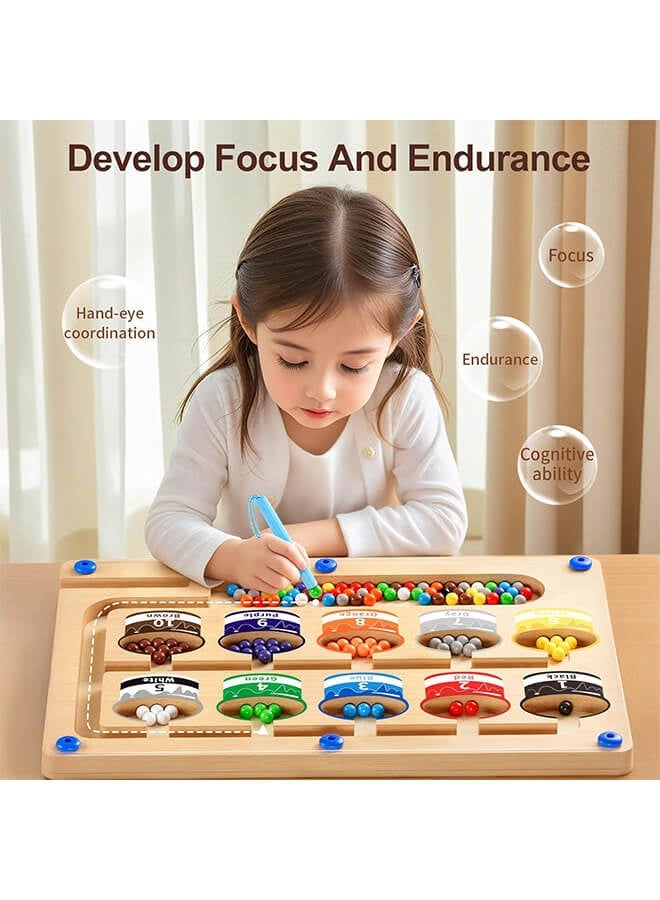 Wooden Magnetic Maze for Toddler, Magnetic Color and Number Maze, Montessori Wooden Color Matching Learning Counting Puzzle Board, Counting Matching Activities Fine Motor Skills Toys for Kids - Image 2