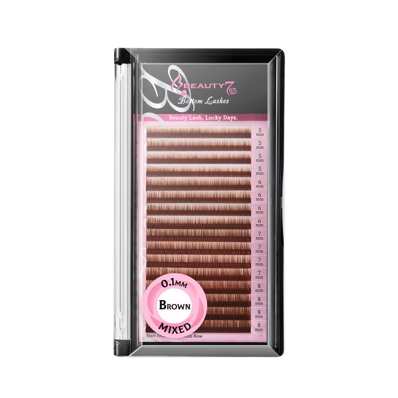 Beauty7 Brown Eyebrow Extensions Matte Individual Eyebrow False Lash Extension Tray Synthetic Mink 0.1mm Thickness Mixed 5/6/7/8mm Length Professional Tech (Brown) - Image 1