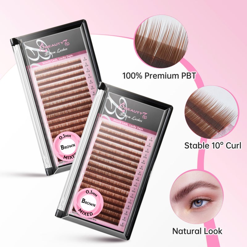 Beauty7 Brown Eyebrow Extensions Matte Individual Eyebrow False Lash Extension Tray Synthetic Mink 0.1mm Thickness Mixed 5/6/7/8mm Length Professional Tech (Brown) - Image 4
