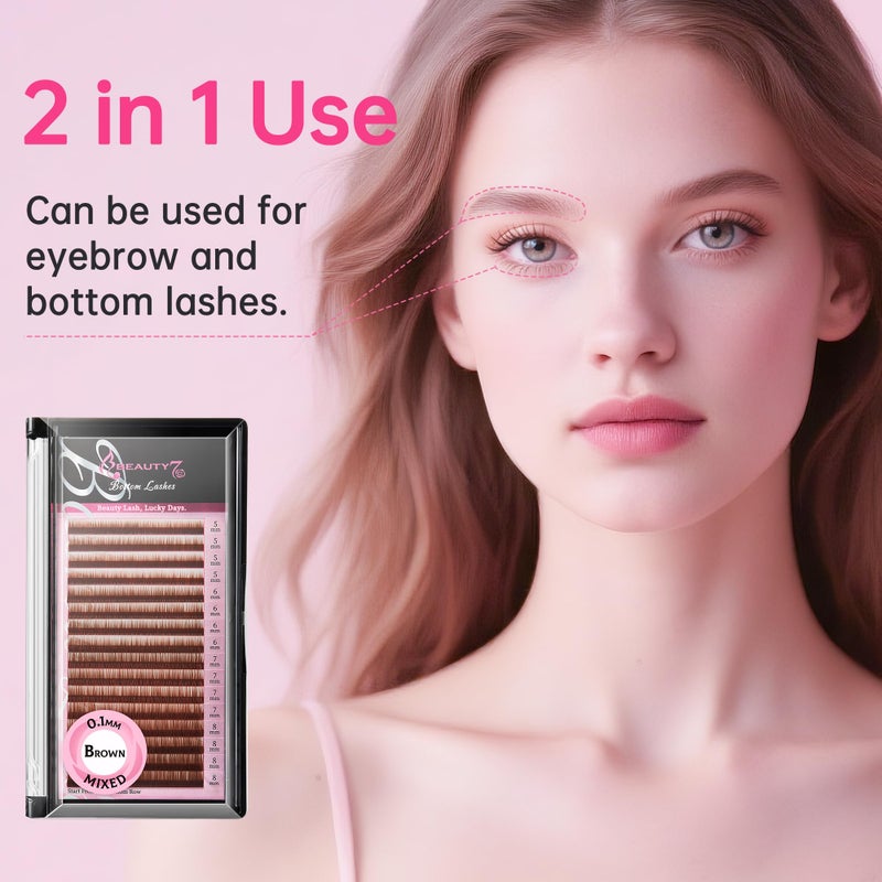 Beauty7 Brown Eyebrow Extensions Matte Individual Eyebrow False Lash Extension Tray Synthetic Mink 0.1mm Thickness Mixed 5/6/7/8mm Length Professional Tech (Brown) - Image 5