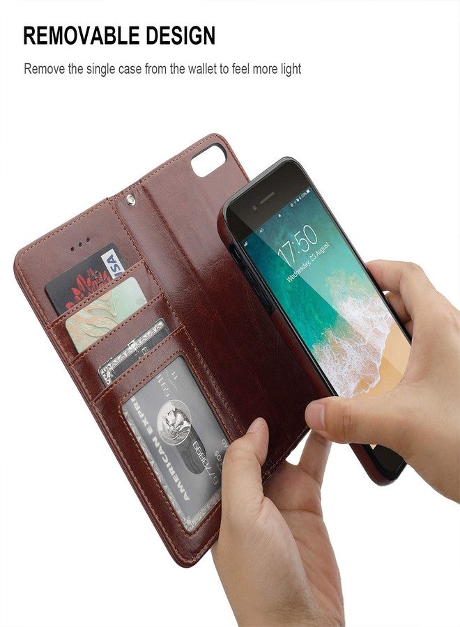 Bocasal for iPhone SE (2022)/SE (2020)/8/7 Wallet Case with Card Holder PU Leather Magnetic Detachable Kickstand Shockproof Wrist Strap Removable Flip Cover for iPhone 7/8/SE2/SE3 4.7 inch (Brown) - Image 3