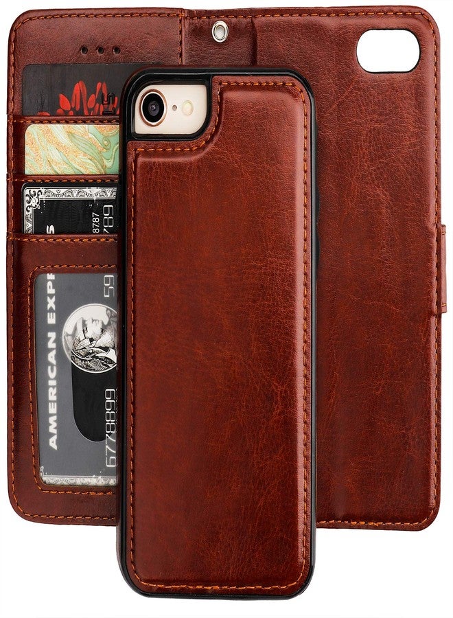 Bocasal for iPhone SE (2022)/SE (2020)/8/7 Wallet Case with Card Holder PU Leather Magnetic Detachable Kickstand Shockproof Wrist Strap Removable Flip Cover for iPhone 7/8/SE2/SE3 4.7 inch (Brown) - Image 1