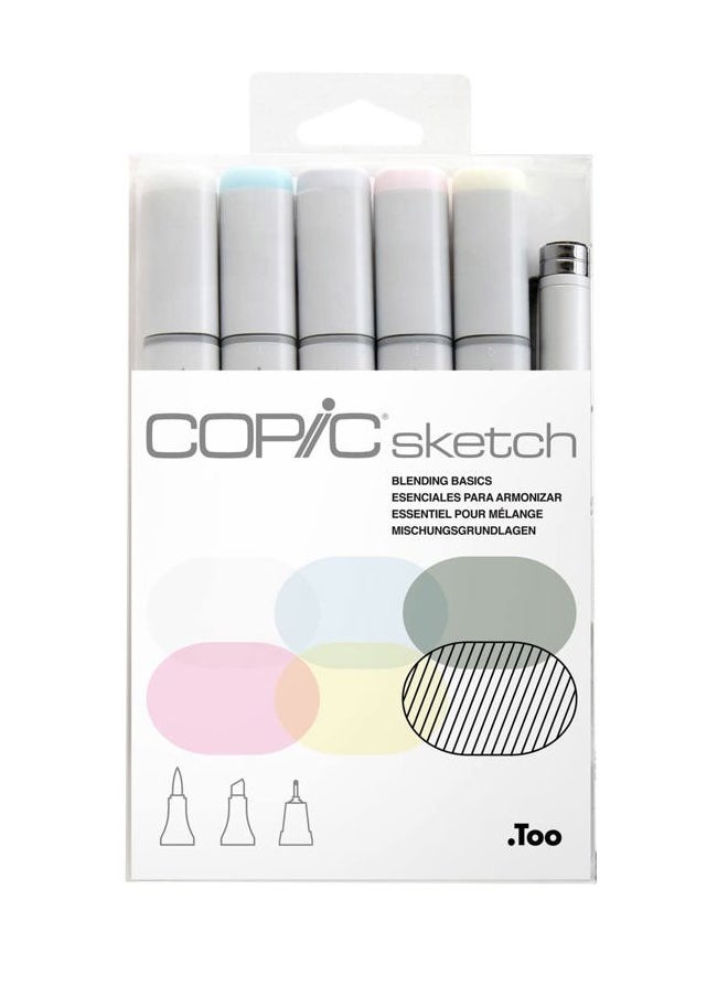COPIC - Sketch, Alcohol-based Markers, 5 pcs + Multiliner Pen SP, Blending Basics - Image 1
