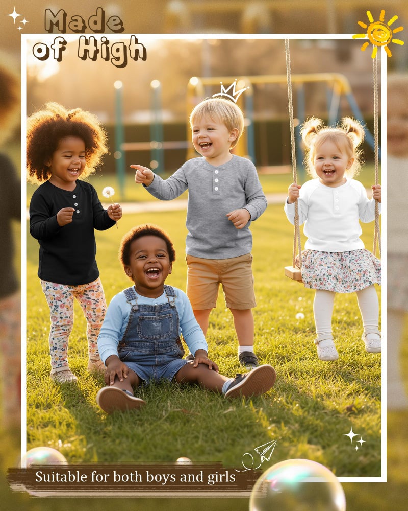 LessonZoo 4 Pack Boys' Long Sleeve T-Shirts Girls' Henley Tees Casual Toddler Shirts Solid Baby Winter Clothes Unisex(Haze Blue, White, Black, Gray,12-18 Months) - Image 4