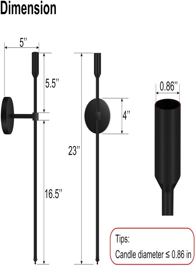 Lumpro 23-inch Large Wall Candle Sconces, Set of 2, Wall Mounted Candle Holder, Modern Chic Home Decor for Bedroom, Dining Room, Living Room (Black) - Image 2
