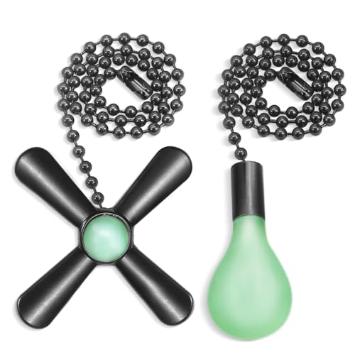 Dotlite Black Ceiling Fan Pull Chain Set, 2Pack 3mm Diameter Beaded Fluorescent Decorative Pendant Extension, 12in Lighting & Fan Chain Extender with Connector Glow in The Dark(Black) - Image 1
