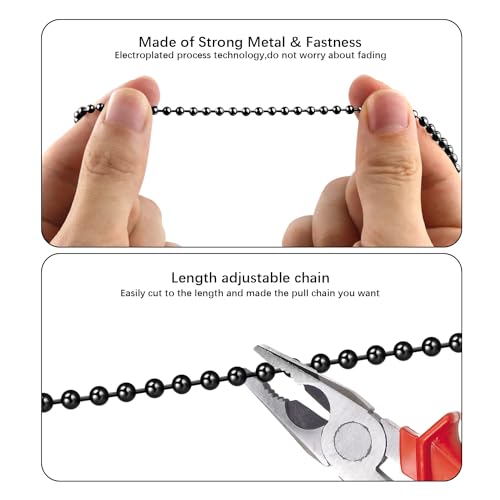 Dotlite Black Ceiling Fan Pull Chain Set, 2Pack 3mm Diameter Beaded Fluorescent Decorative Pendant Extension, 12in Lighting & Fan Chain Extender with Connector Glow in The Dark(Black) - Image 5
