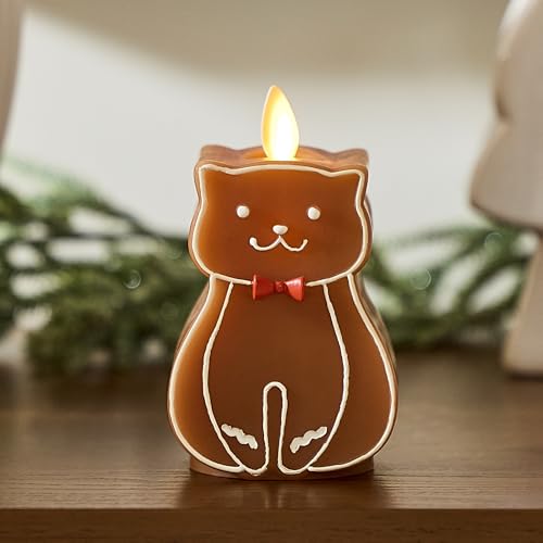 Luminara Flickering Flameless Candle 25 x 43 Battery Operated Timer Function Remote Ready Sold Separately Gingerbread Cat Moving Flame LED Light Figural Candle for Christmas Holiday Display - Image 1