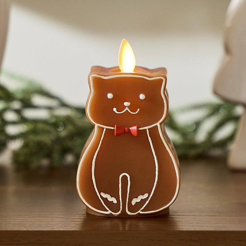 Luminara Flickering Flameless Candle 25 x 43 Battery Operated Timer Function Remote Ready Sold Separately Gingerbread Cat Moving Flame LED Light Figural Candle for Christmas Holiday Display - Image 2