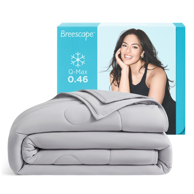 Breescape Cooling Comforter King Size BlendTek QMax046 Tech Breathable Blanket for Hot Sleepers Night Sweats Relief Premium Lightweight Summer Bedding 106x96 Inches Misty Gray