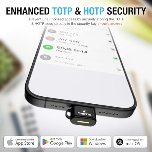 THETIS مفتاح أمان Thetis Nano-C FIDO2 مع جهاز كلمة مرور هاردوير USB Type C، TOTP/HOTP، مصادقة ثنائية العامل 2FA MFA، يعمل مع Windows/mac/iOS/Android/Linux/Gmail/Facebook/GitHub/Coinbase - Image 4
