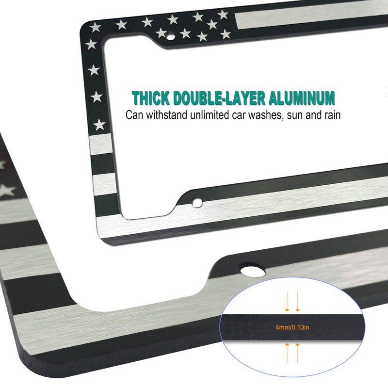 FBJTDQ Tuersan American Flag License Plate Frame Patriotic USA Flag Car Tag Cover, Rust Rattle Proof Aluminum Holder with Mounting Hardware Kit,Rust Resistant Screws Bolts,Black Caps, Tire Valve Stem Caps - Image 3