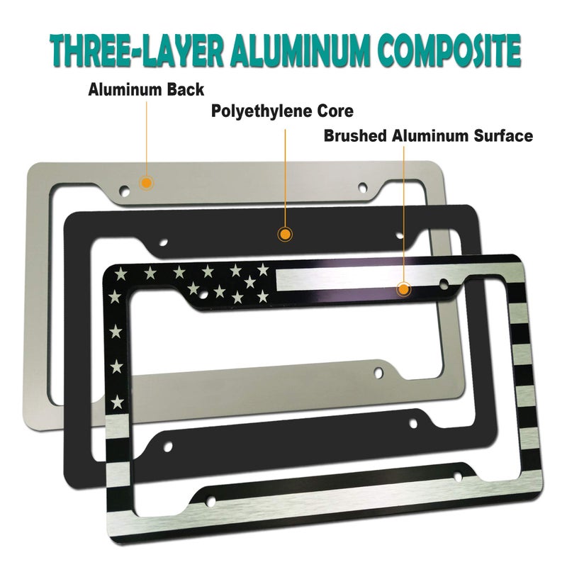 FBJTDQ Tuersan American Flag License Plate Frame Patriotic USA Flag Car Tag Cover, Rust Rattle Proof Aluminum Holder with Mounting Hardware Kit,Rust Resistant Screws Bolts,Black Caps, Tire Valve Stem Caps - Image 2