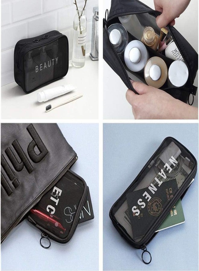 NIRVIK 3 Pieces Travel Mesh Makeup Bags Set See Through Travel Toiletry Organizer Bag Zipper Pouch Cosmetic Case for Women Camping Business Trip - Image 5