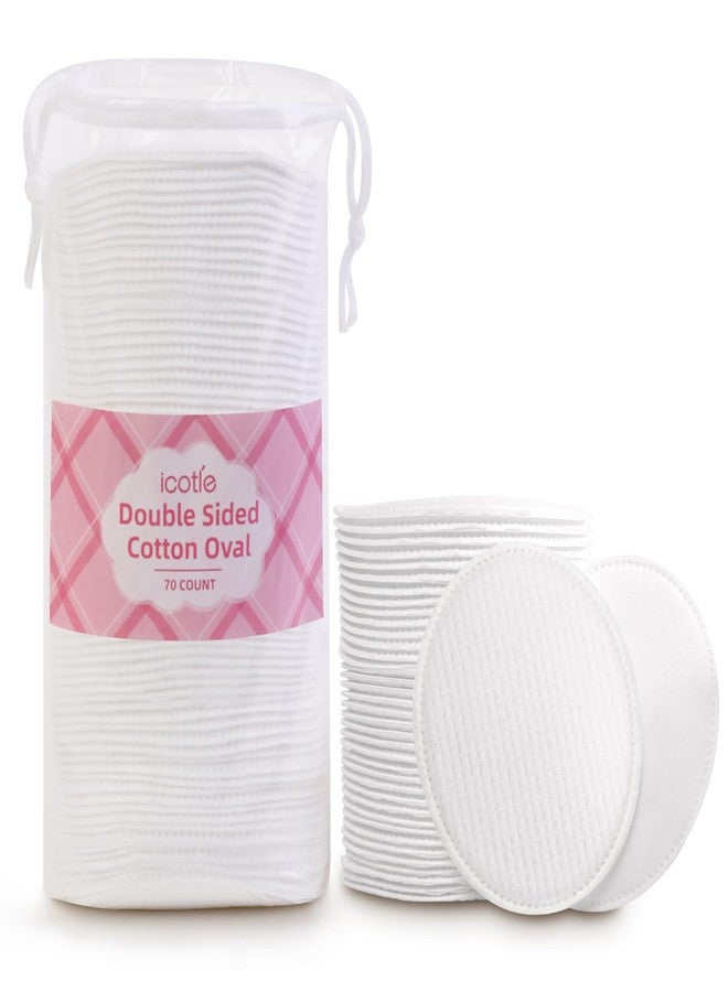 ICOTLE Large Oval Cotton Pads, 70 Count, 3-Layer, Dual Textured Design, Lint-Free, Ultra-Soft Cotton Oval for All Skin Types Cotton Pads for Makeup Removal, Cleansing, Skin Care etc. - Image 1
