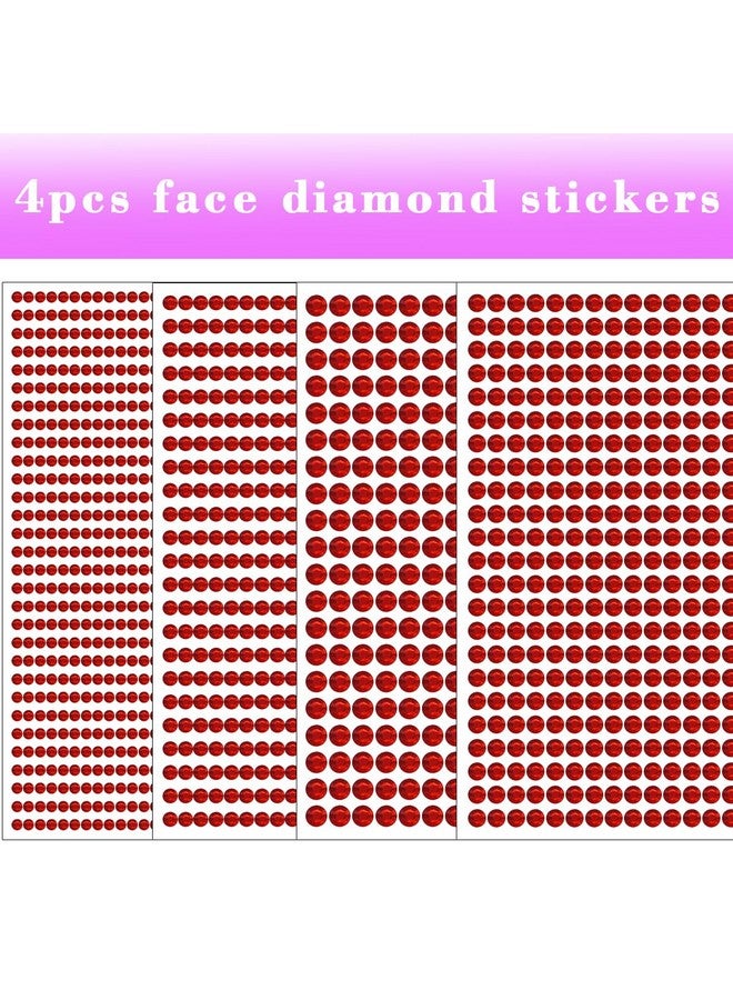 Jacnkb 1799 Pcs 4 Sheets Rhinestone Stickers 3/4/5/6 mm Self Adhesive Rhinestones Gems for Face Eyes Makeup Hair Body (Red-3/4/5/6mm) - Image 3