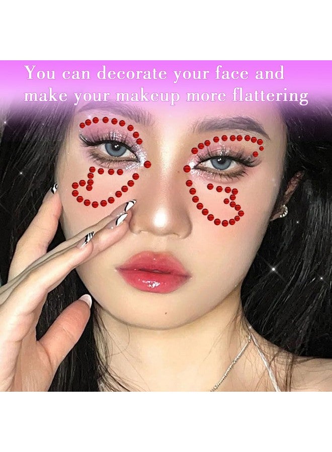 Jacnkb 1799 Pcs 4 Sheets Rhinestone Stickers 3/4/5/6 mm Self Adhesive Rhinestones Gems for Face Eyes Makeup Hair Body (Red-3/4/5/6mm) - Image 4