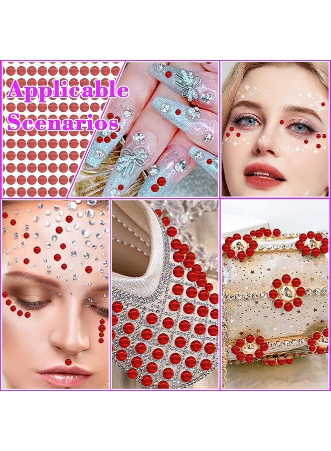 Jacnkb 1799 Pcs 4 Sheets Rhinestone Stickers 3/4/5/6 mm Self Adhesive Rhinestones Gems for Face Eyes Makeup Hair Body (Red-3/4/5/6mm) - Image 5