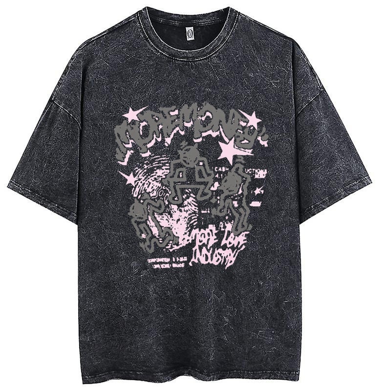 American Retro Fashion Brand Short-Sleeved T-Shirt New Graffiti Mopemoney Series Washed Distressed Pure Cotton T - Image 1