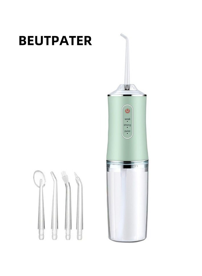 BEUTPATER Portable Dental Water Flosser, Electric Water Flosser Cordless for Teeth 3 Modes 4 Jet Tips Cleaning and Flossing Water Dental Portable Floss Irrigator Oral Water Flossed Rechargeable Tonsil Stone Travel Adults, Green - Image 1