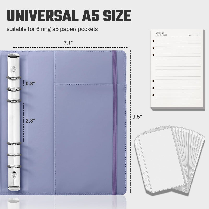 Ovesmusl Aesthetic A5 Binder 6 Ring Refillable Notebook Planner Cover Small 0.8 Inch Loose Leaf Binder for Journaling or Collections Refillable Notebook Holder with Pocket - Image 5