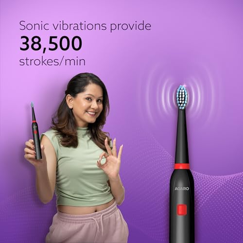AGARO فرشاة أسنان كهربائية سونيك AGARO COSMIC Lite للكبار مع 6 أوضاع، 3 رؤوس فرشاة، رأس بين الأسنان واحد وقابلة لإعادة الشحن مع شحن يدوم 3.5 ساعات حتى 25 يوم، فرشاة أسنان كهربائية، أسود - Image 2
