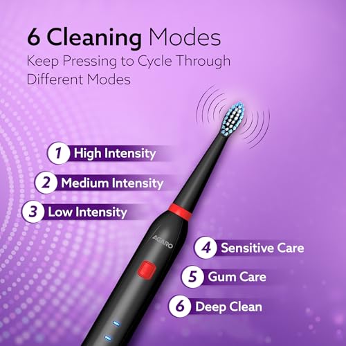 AGARO فرشاة أسنان كهربائية سونيك AGARO COSMIC Lite للكبار مع 6 أوضاع، 3 رؤوس فرشاة، رأس بين الأسنان واحد وقابلة لإعادة الشحن مع شحن يدوم 3.5 ساعات حتى 25 يوم، فرشاة أسنان كهربائية، أسود - Image 3