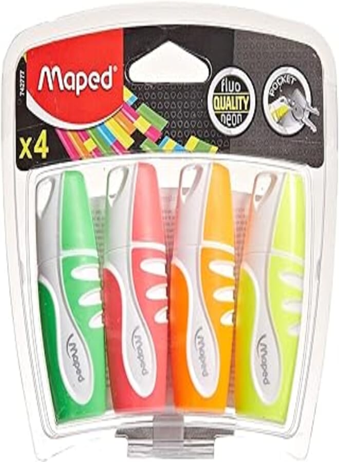 Maped Fluo'Peps Soft Pocket Highlighters (Pack of 4 in Assorted Colours)