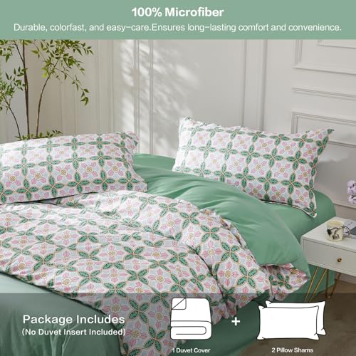SAPHREAS Queen Size Boho Duvet Cover Green Paisley Bedding Set with 8 Corner Ties and 2 Pillow Shams Microfiber Reversible Duvet Cover Set with Zipper Closure - Image 2