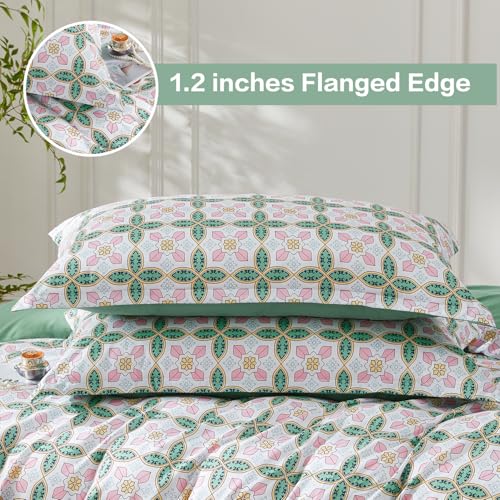 SAPHREAS Queen Size Boho Duvet Cover Green Paisley Bedding Set with 8 Corner Ties and 2 Pillow Shams Microfiber Reversible Duvet Cover Set with Zipper Closure - Image 3