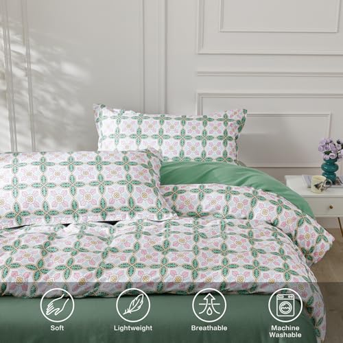 SAPHREAS Queen Size Boho Duvet Cover Green Paisley Bedding Set with 8 Corner Ties and 2 Pillow Shams Microfiber Reversible Duvet Cover Set with Zipper Closure - Image 4